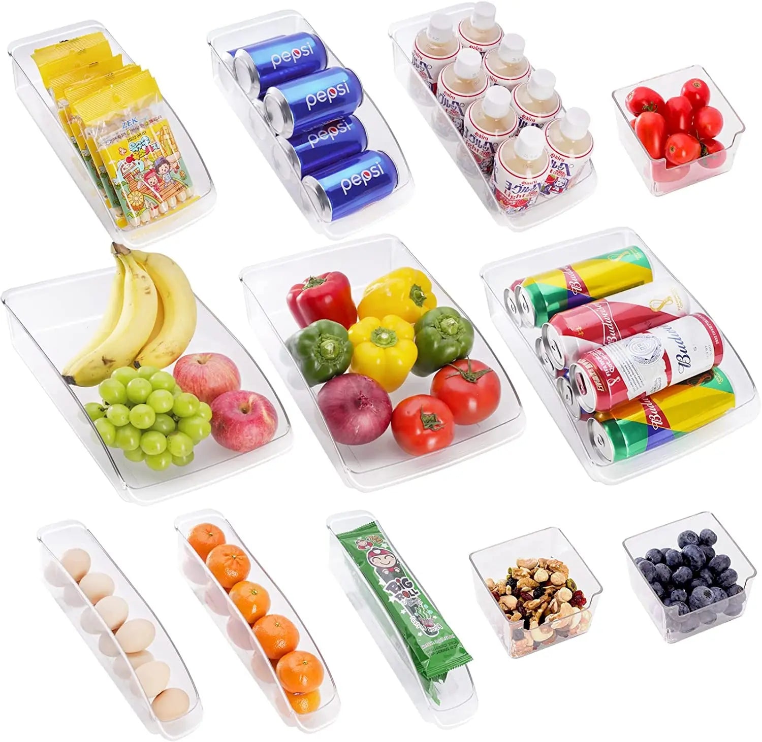 Refrigerator Organizer Bins, 12 Clear Plastic Fridge Storage Containers for Freezer Kitchen Countertops Pantry Organization, BPA Free