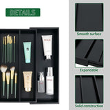 Bamboo Black Expandable Kitchen Drawer Organizer, Adjustable Utensil Holder and Cutlery Tray Organiser, Drawer Divider for Silverware, Flatware, Knives in Kitchen, Bedroom, Living Room