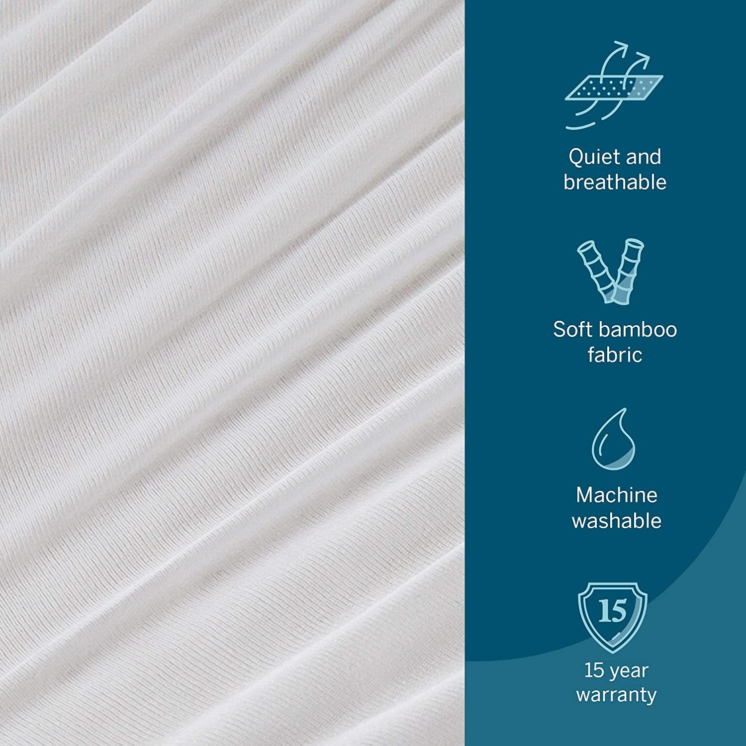 Premium Rayon from Bamboo Jersey Mattress Protector - Ultra Soft - Waterproof - Queen, White