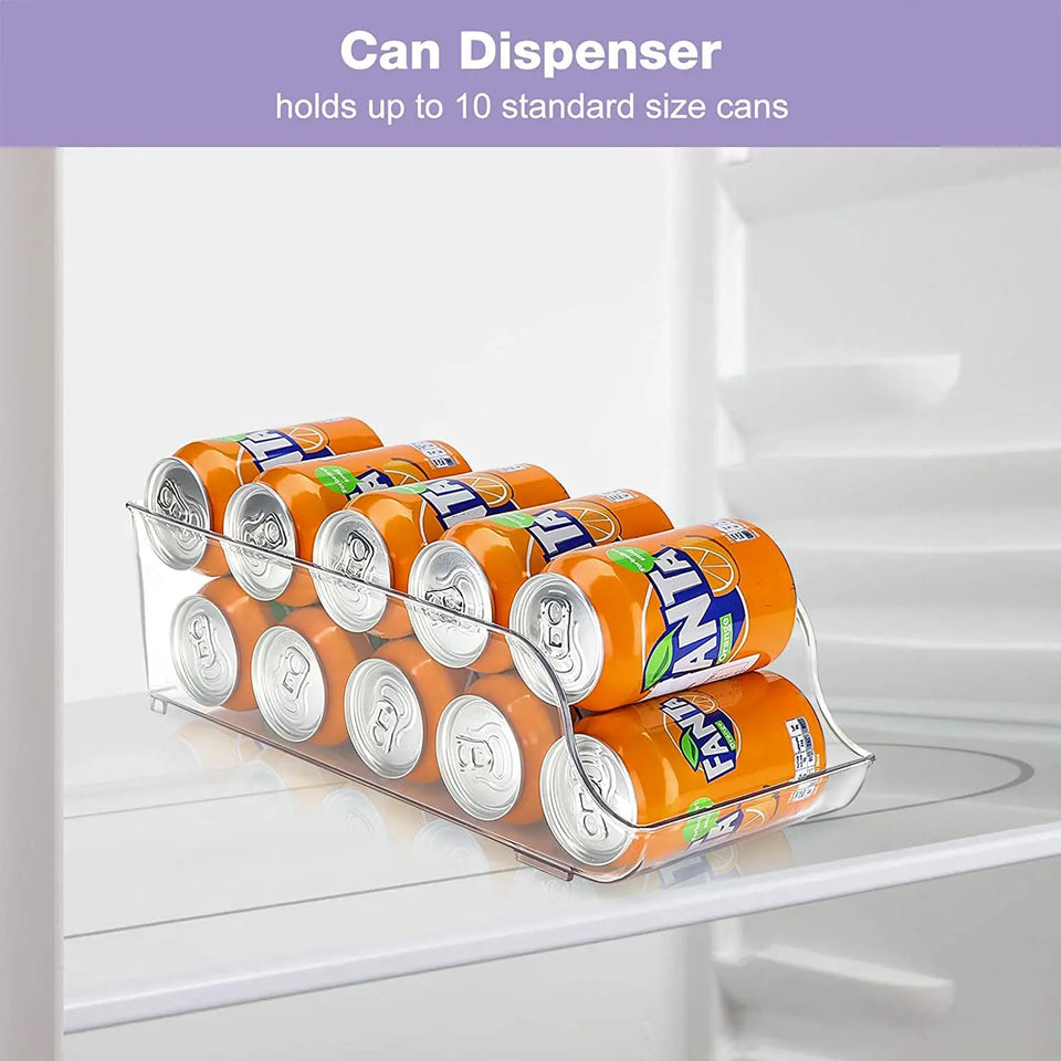 [2 Pack] Refrigerator Organizer Bins Can Dispenser Storage Holder, Soda Beverage Canned Food Container Bin Clear Plastic Pantry Storage Rack for Fridge Pantry Kitchen Countertops Cabinets