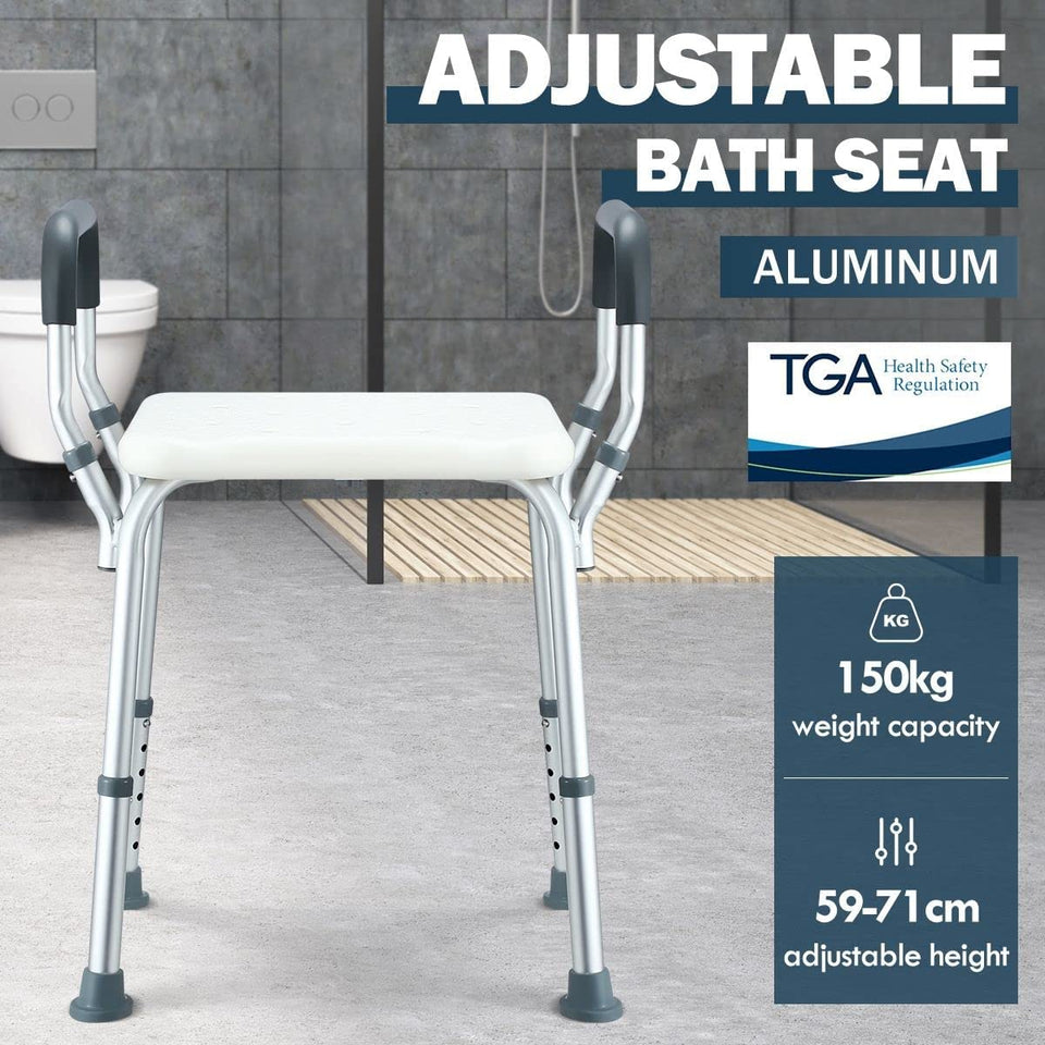 Shower Chair Adjustable Bath Stool Shower Bench Tub Seat with Padded Armrest for Elderly Disabled Bathroom