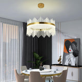 Modern Glass Chandelier D80Cm Luxury round Gold Hanging Ceiling Light 3 Colors Light Dimmable Semi Flush Mount Chandelier Pendant Lights Fixture for Dining Room Living Room Kitchen Bedroom