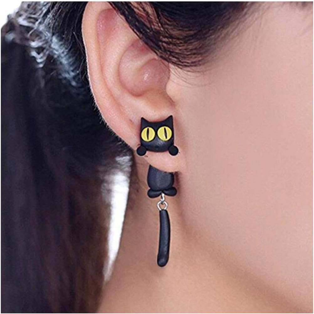 Cat Women Stud Earrings Jewellery,Handmade Earring for Mens Girls Kids (Black)