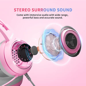 G951S Pink Stereo Gaming Headset with Mic for PS4, Xbox One, PC, Mobile Phone, 3.5MM Sound Detachable Cat Ear Headphones Lightweight Self-Adjusting over Ear Headphones for Women