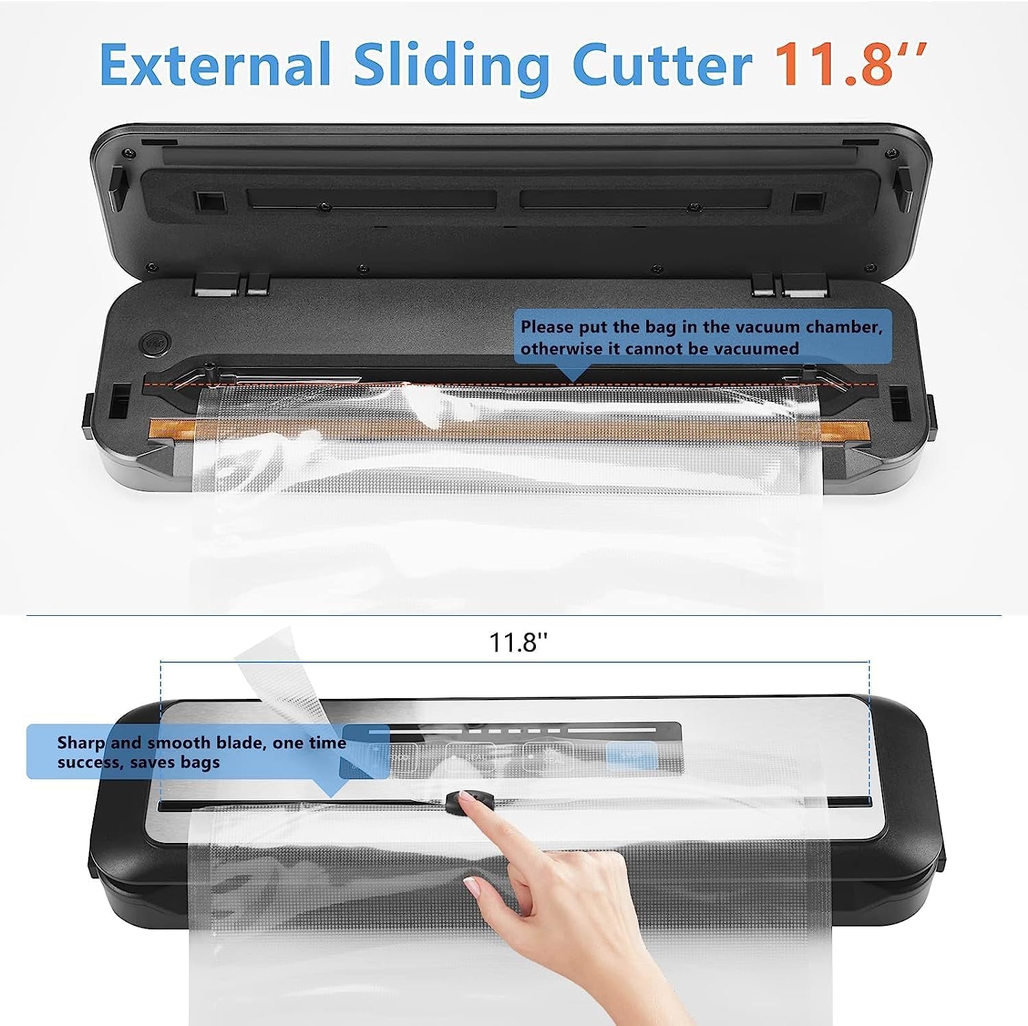Vacuum Sealer Automatic Sealing Machine for Food Preservation Dry Moist Sealing Modes with Built-In Cutter Starter Kit Easy Cleaning Stainless Steel Panel Compact Design Led Indicator Lights