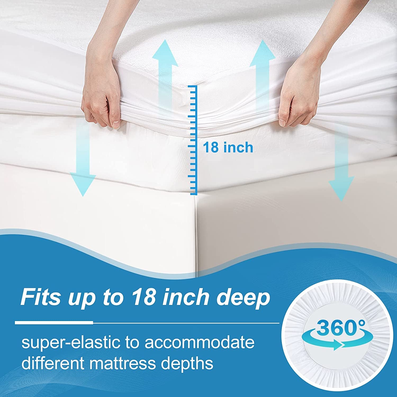 Queen Mattress Protector, Waterproof Mattress Cover, Cooling Bed Cover with Breathable Cotton Terry Surface, Vinyl Free and Fitted Sheet Style Pad Fits up to 18", Machine Washable, 60" X 80"