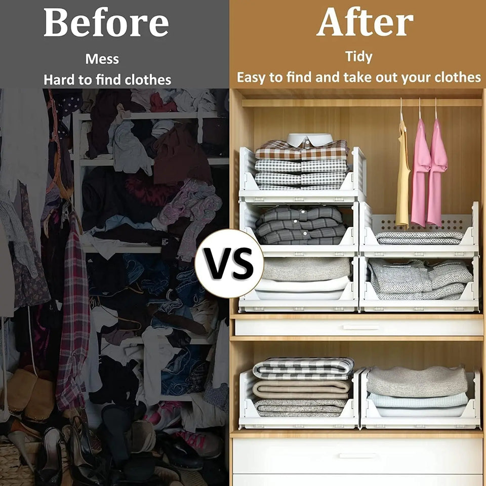 UHAPEER Stackable Plastic Storage Basket-Foldable Closet Organizers and Storage Bins 3 Pack-Drawer Shelf Storage Container for Wardrobe Cupboard Kitchen Bathroom Office 3L