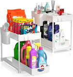 DEVA 2 Pack under Sink Organiser, Organiser for Kitchen 2-Tier Pull Out Wide Drawer for Kitchen Storage & Organisation under Sink Storage for Kitchen Sink Cupboard Bathroom Laundry, White