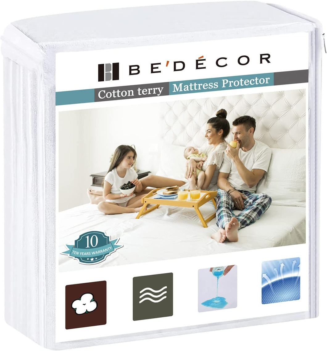 Mattress Protector - 100% Waterproof, Hypoallergenic - Premium Fitted Cotton Terry Cover - Queen (60 in X 80 In)