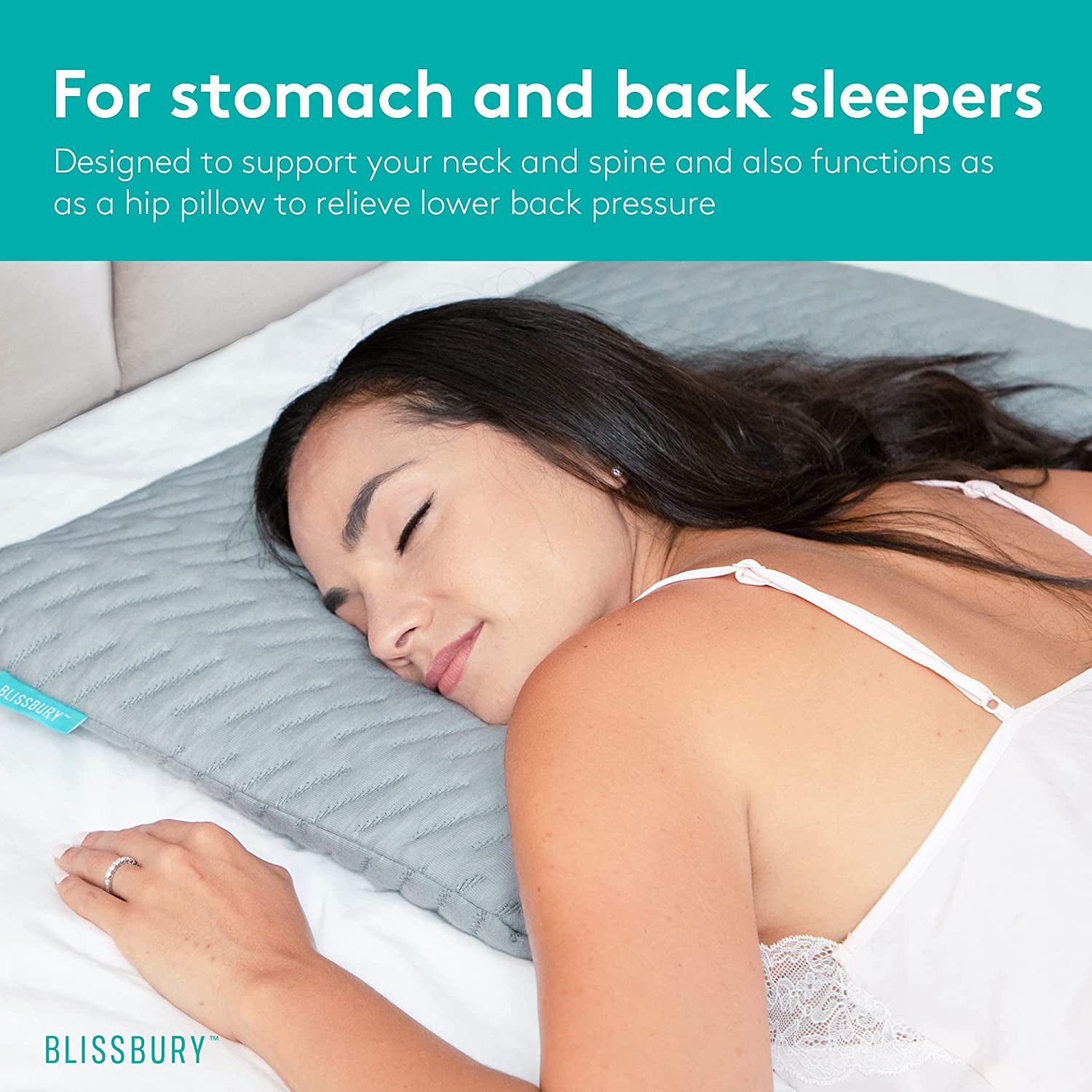 6.5Cm Thin Stomach Sleeping Memory Foam Pillow. Slim, Flat, Cooling Sleep for Belly or Back with Soft Bamboo Washable Cover, Neck and Head Support for Men and Women Bedding Accessories