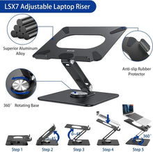 Load image into Gallery viewer, LSX7 Laptop Stand with 360° Rotating Base, Ergonomic Adjustable Notebook Stand, Riser Holder Computer Stand Compatible with Air, Pro, Dell, HP, Lenovo More 10-15.6&quot; Laptops (Black)
