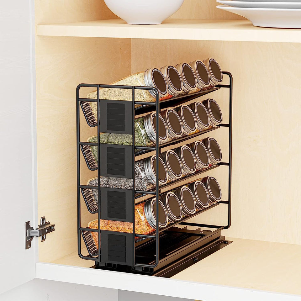 Pull Out Spice Rack Organizer with 20 Jars,Kitchen Organizers Storage for Cabinet, Slide Out Seasoning Kitchen Organizer, 13.5Cm Wide Spice Jars Shelf, 801 Labels and Chalk Marker(Right Facing)