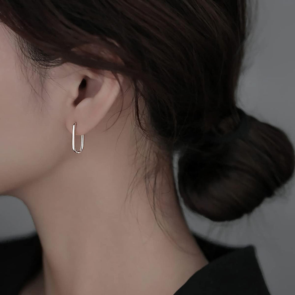 925 Sterling Silver U Hoop Earrings for Women Teen Girls Minimalist Square Hoop Earrings U Huggie Earrings