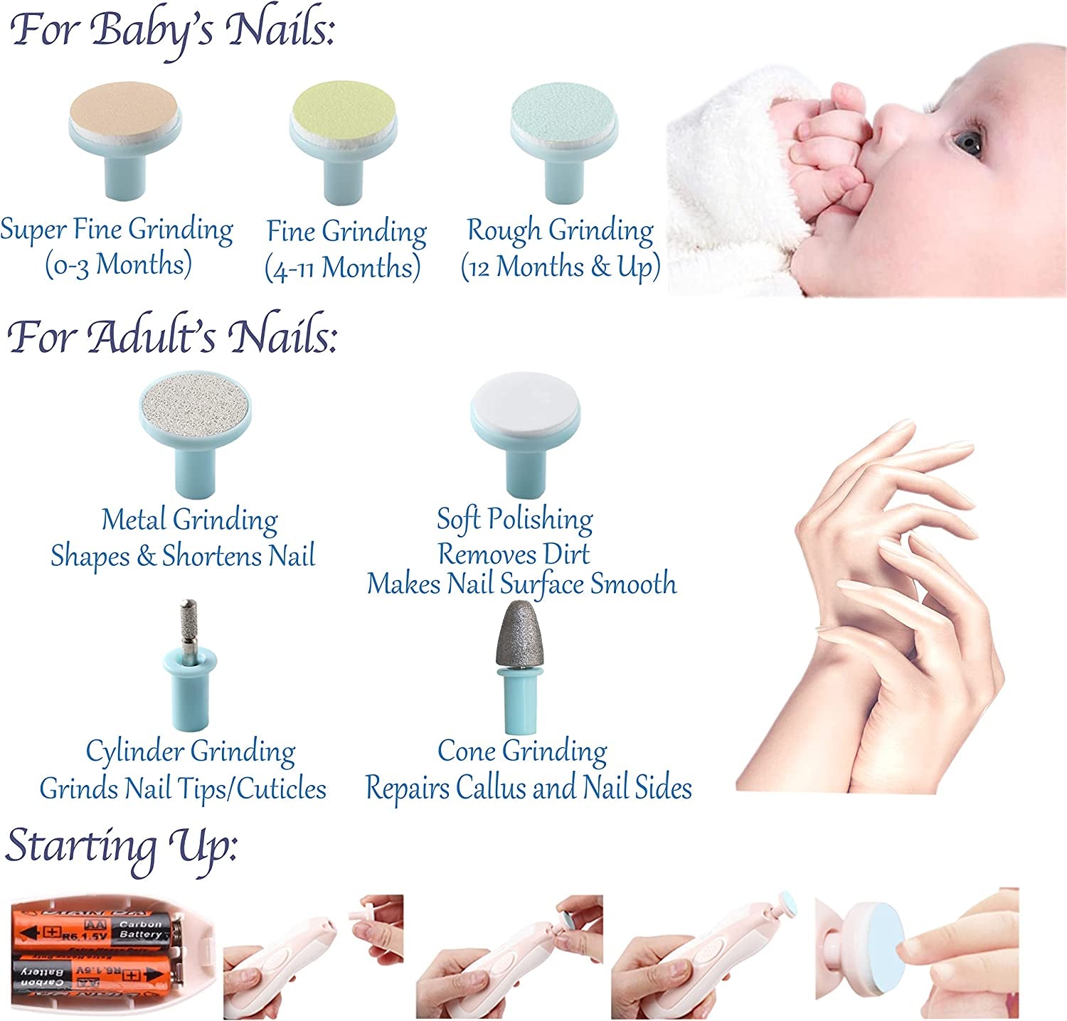 Baby Nail Clippers 20 in 1 by  | Safe Electric Baby Nail Trimmer, Baby Nail File Kit, Additional Replacement Heads, Newborn Toddler Toes and Fingernails, Trim and Polish (Blue)