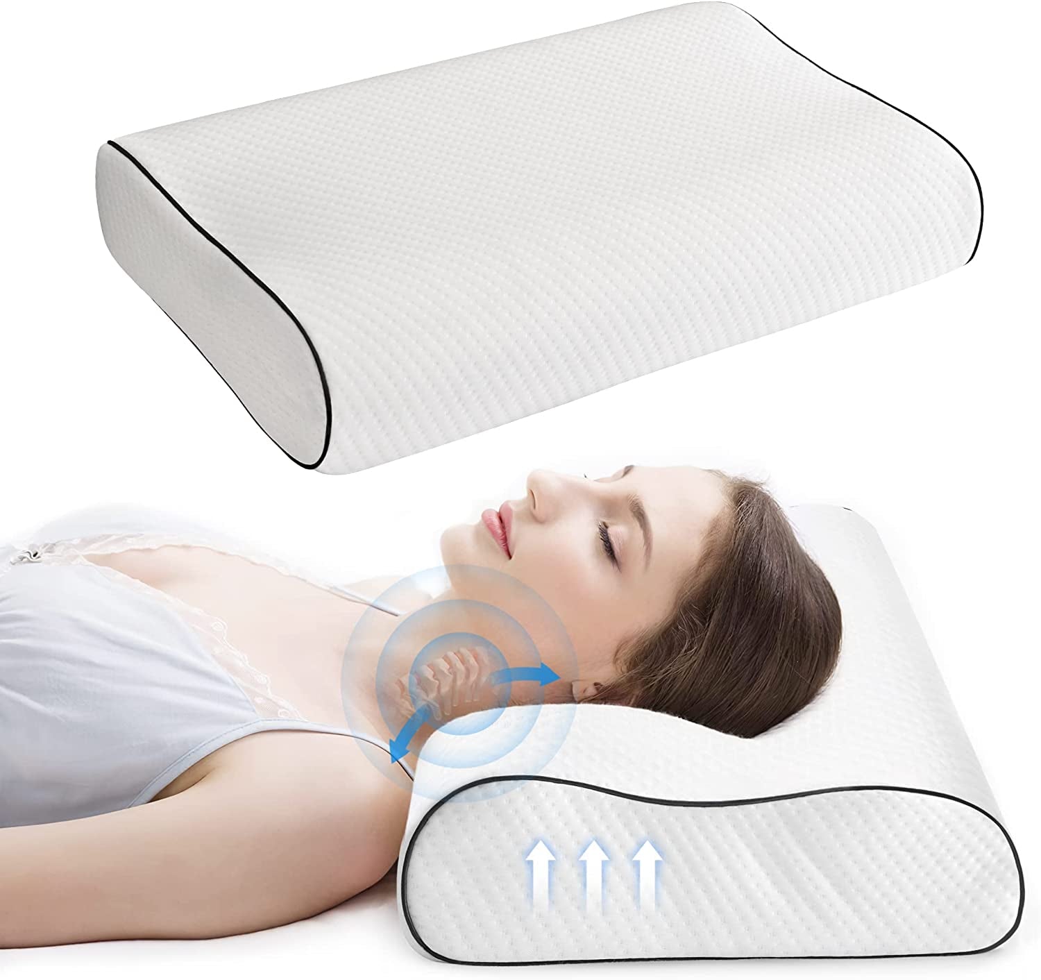 Memory Foam Pillow, Neck Orthopedic Sleeping Pillows, Cervical Pillow for Neck Pain Relief with Washable Pillowcase for Side, Back and Stomach Sleepers -(White)