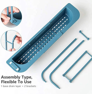 Telescopic Sink Holder, Adjustable Drainer Sink Tray Sponge Soap Holder, Sink Organizer Holder Dish Cloth Hanger for Home Kitchen