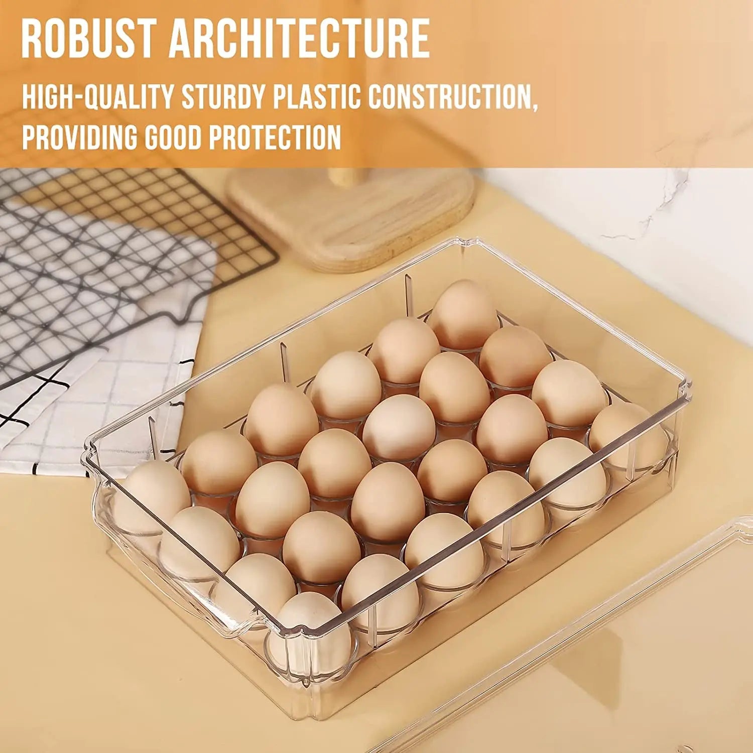 Clear Egg Holder for Refrigerator - Stackable Egg Storage Container with Lid for Fridge Storage, Pantry Organiser, Kitchen Storage & Organisation (24 Eggs)