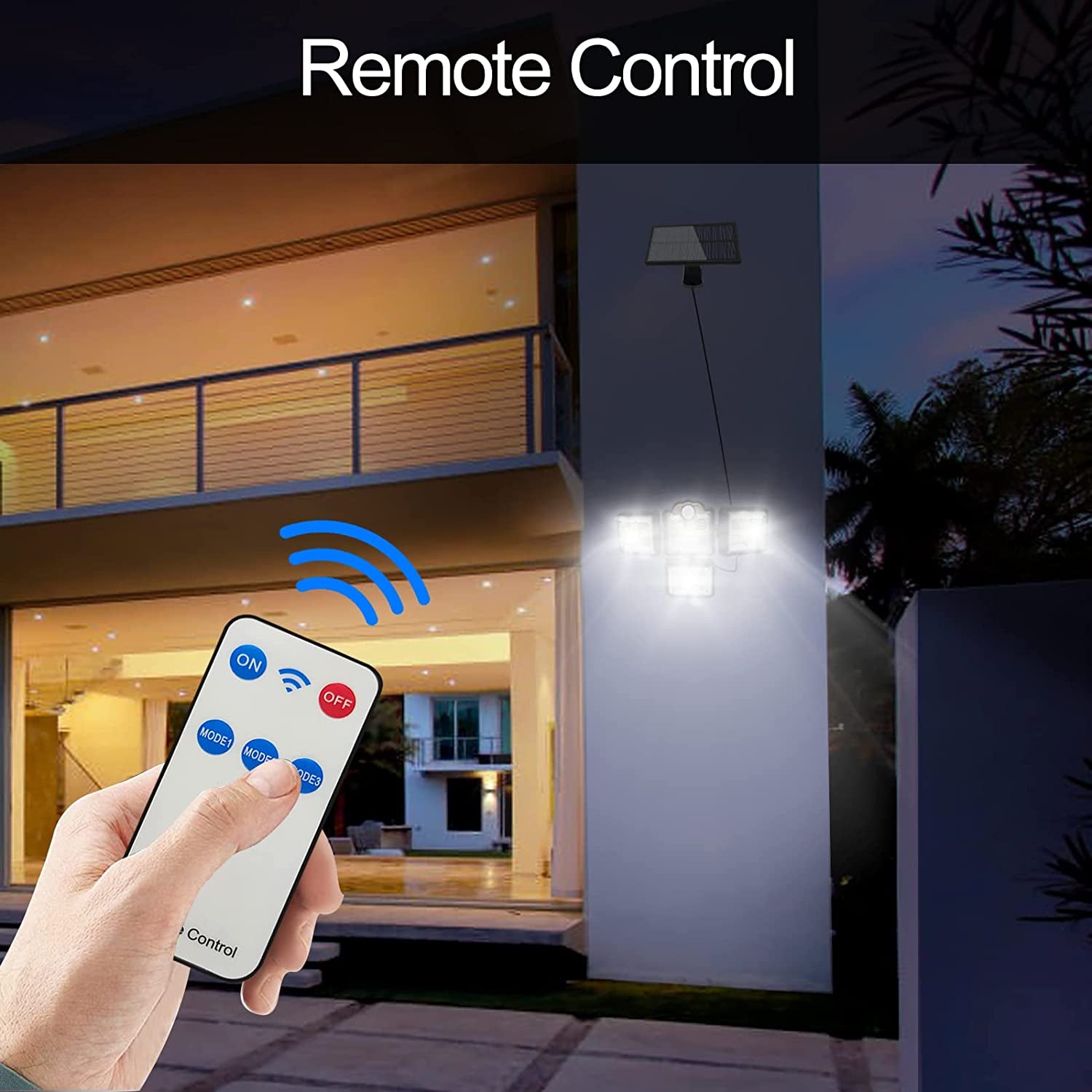 Solar Lights Outdoor, Motion Sensor Security Lights, Separate Solar Panel, 4 Adjustable Head, 198 LED 300° Wide Angle, Waterproof Wall Lights for Porch Yard Garage Pathway