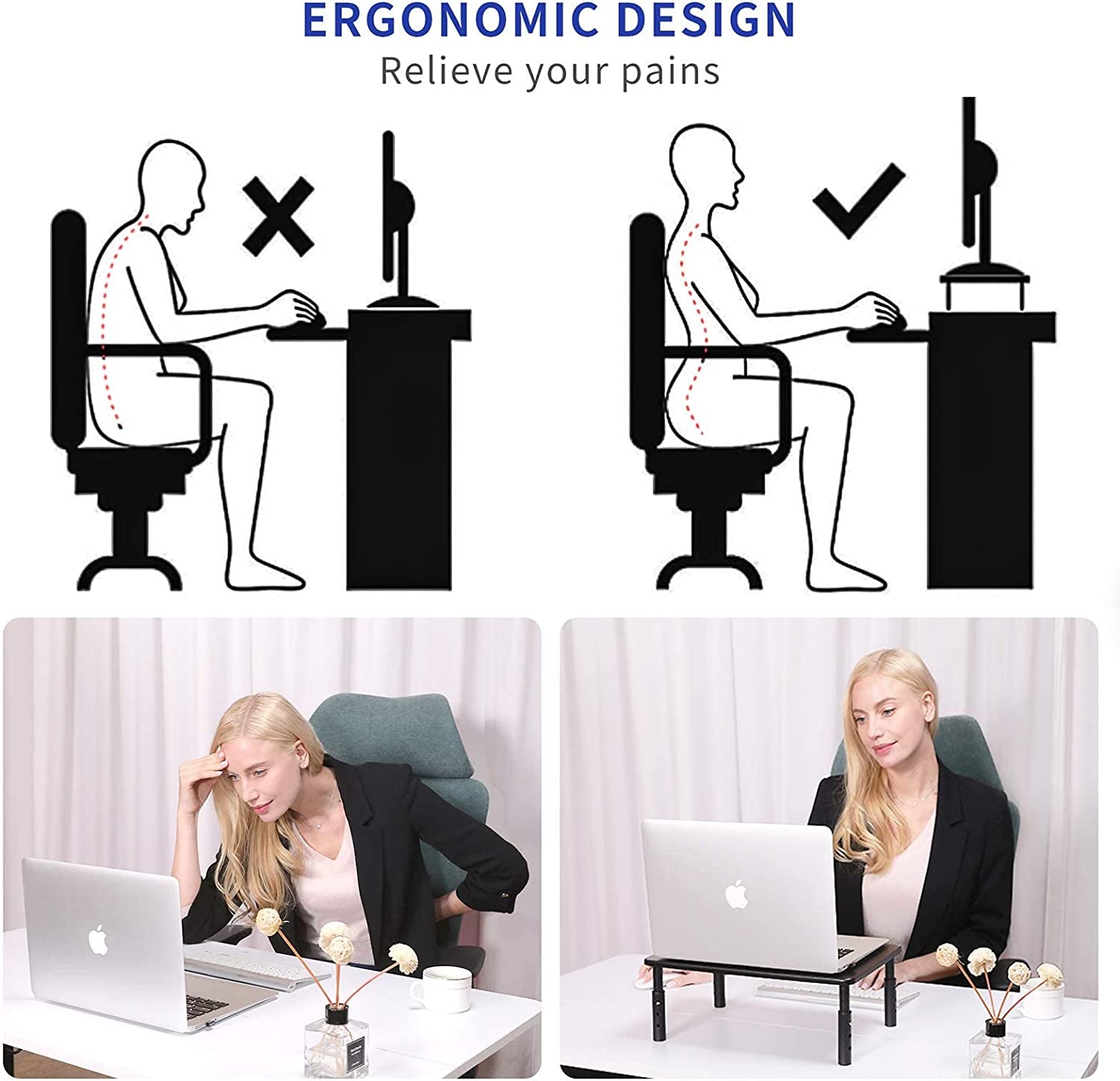 Monitor Stand - Height Adjustable Ergonomic Monitor Riser with Vented Metal Platform for Computer, Laptop, Imac, PC, Printer
