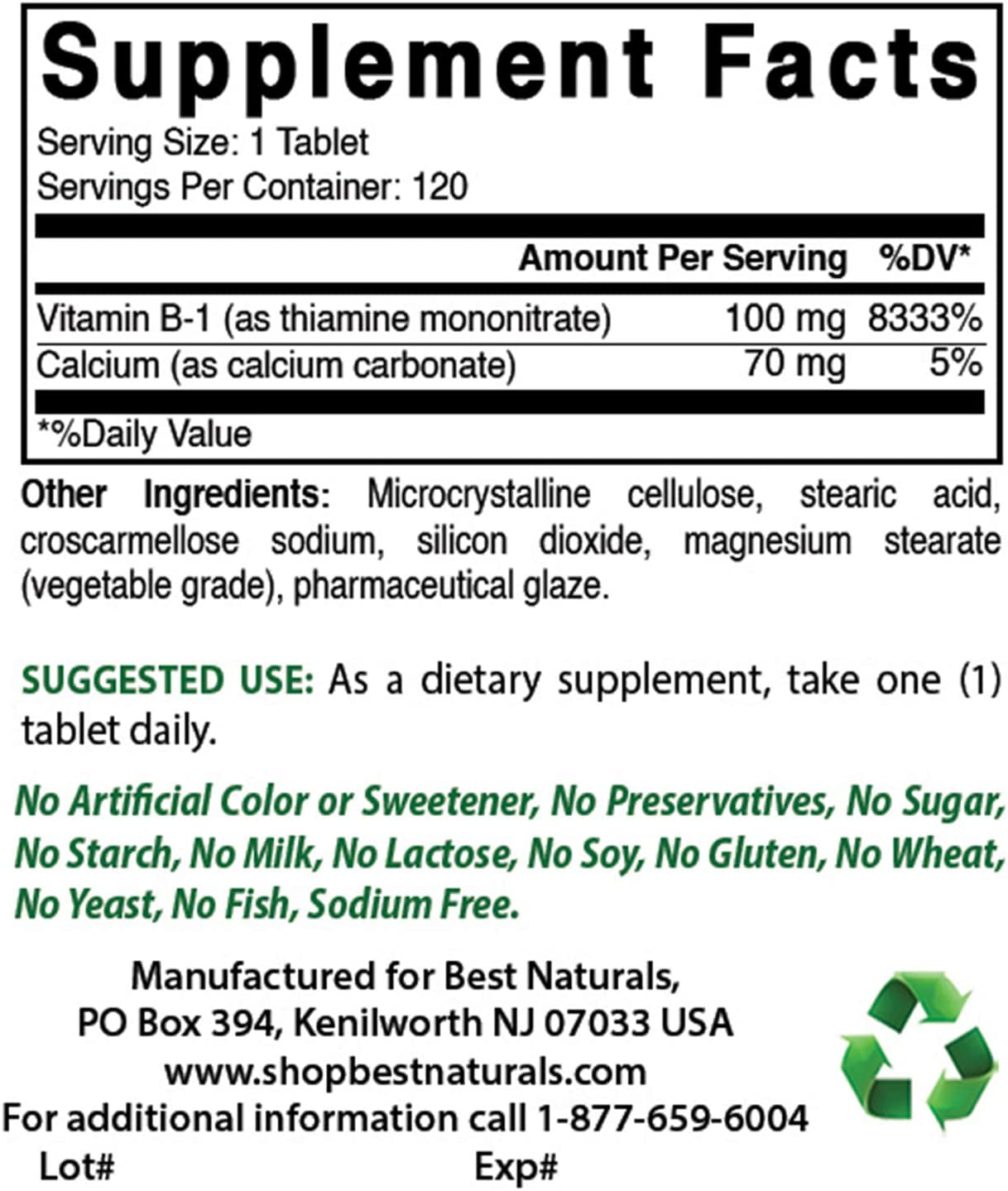 Vitamin B1 as Thiamine Mononitrate 100 Mg Tablets (120 Count (Pack of 3))