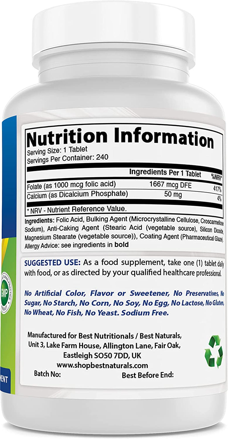 Folic Acid 1000 Mcg 240 Tablets