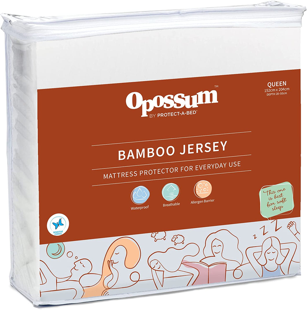 Bamboo Jersey Waterproof Fitted Mattress Protector, Queen Bed Size