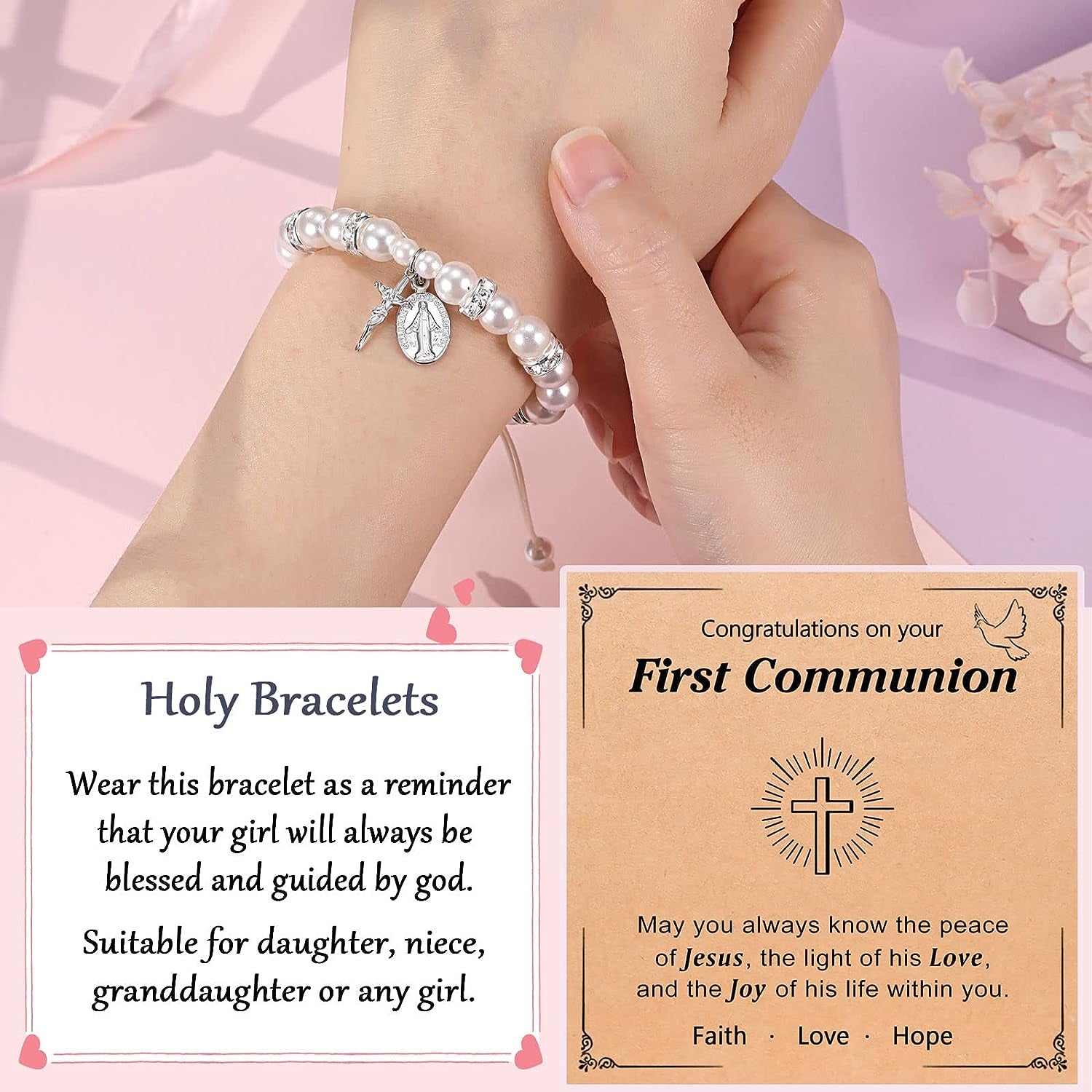 First Communion Gifts for Girls, Rosary Cross Bracelet First Communion Gifts for Girls Teens