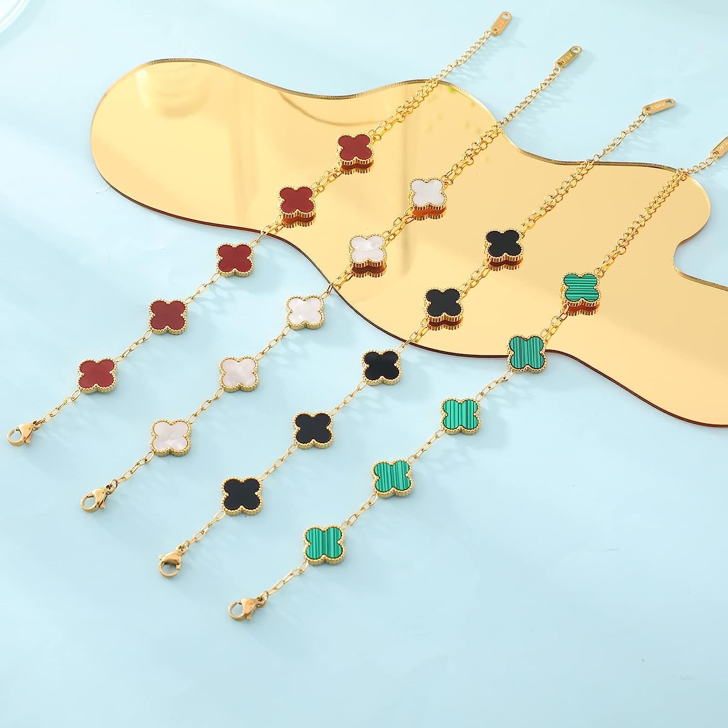 Fashion Chain Bracelets for Women Girls,18K Gold Lucky Adjustable Clover Link Bracelets Valentine'S Day Christmas Gift Jewelry