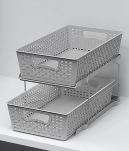 Simplehouseware 2 Tier Bathroom Organizer Tray Pull-Out Sliding Drawer/Under-Sink Storage, Grey