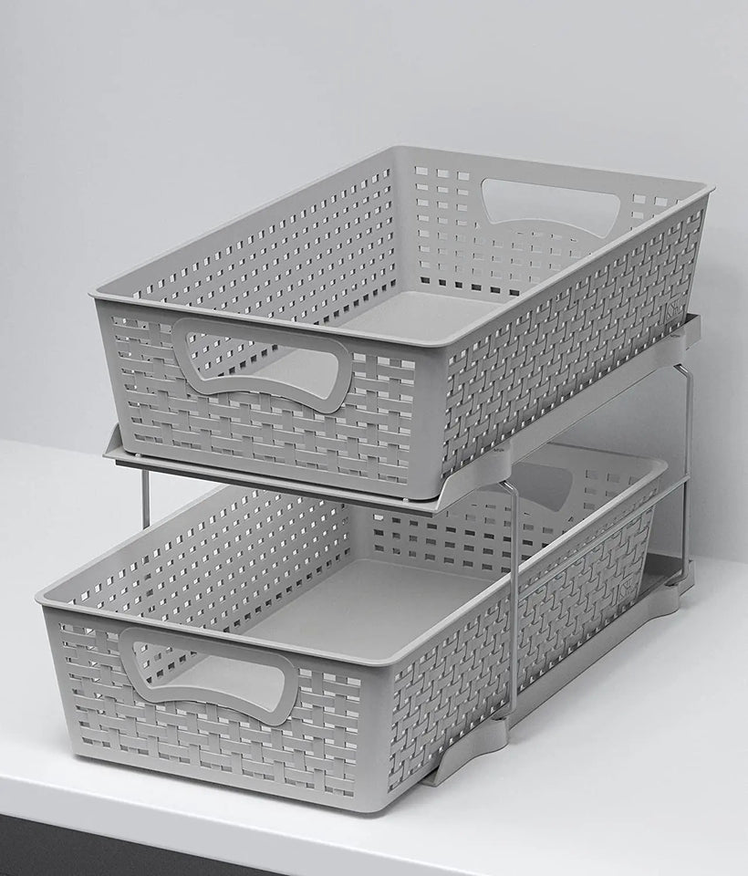 Simplehouseware 2 Tier Bathroom Organizer Tray Pull-Out Sliding Drawer/Under-Sink Storage, Grey