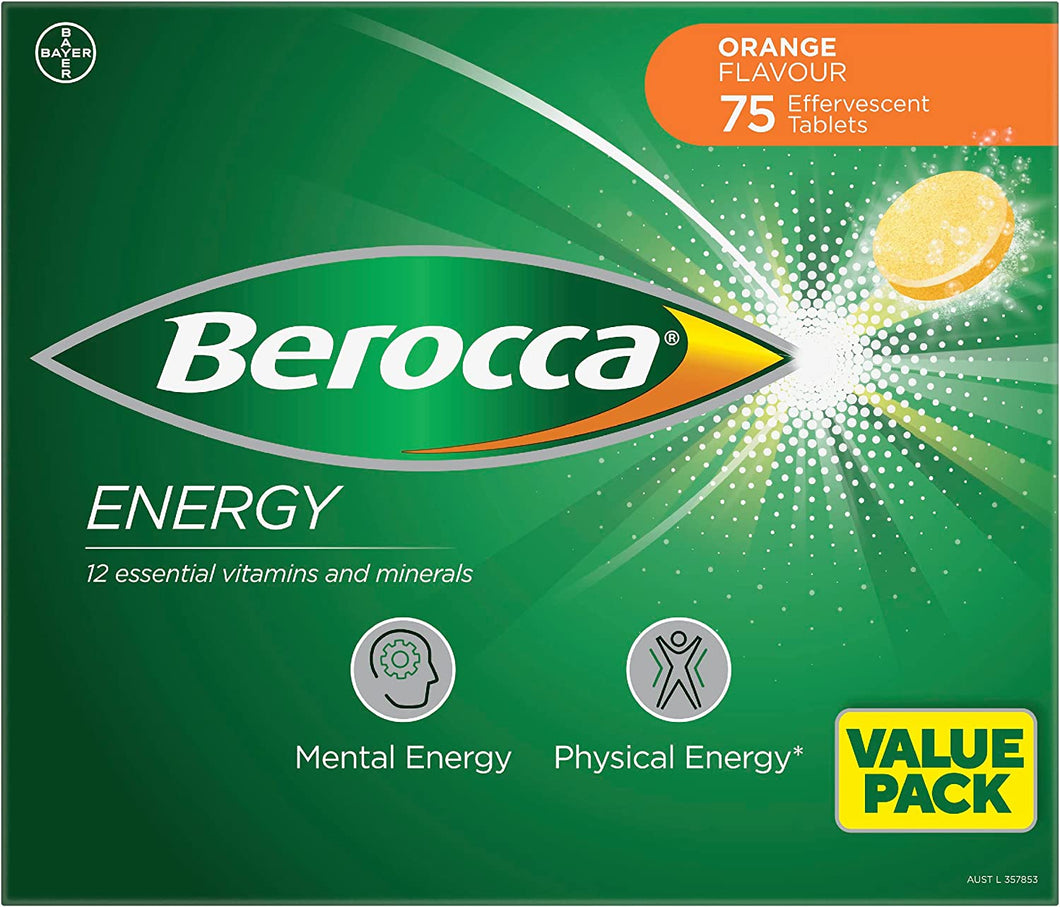 Energy Vitamin with 12 Essential Vitamins and Minerals to Help Support Physical Energy and Mental Sharpness, Orange Flavour, 75 Effervescent Tablets
