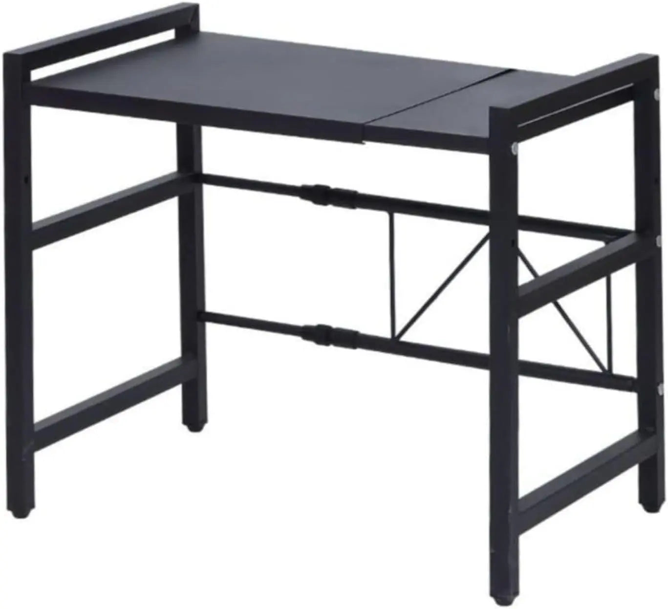 Expandable Microwave Oven Rack. Adjustable Length and Height Kitchen Stand Counter Shelf with 3 Hooks for Kitchen Storage & Organization, Black (1 Tier)