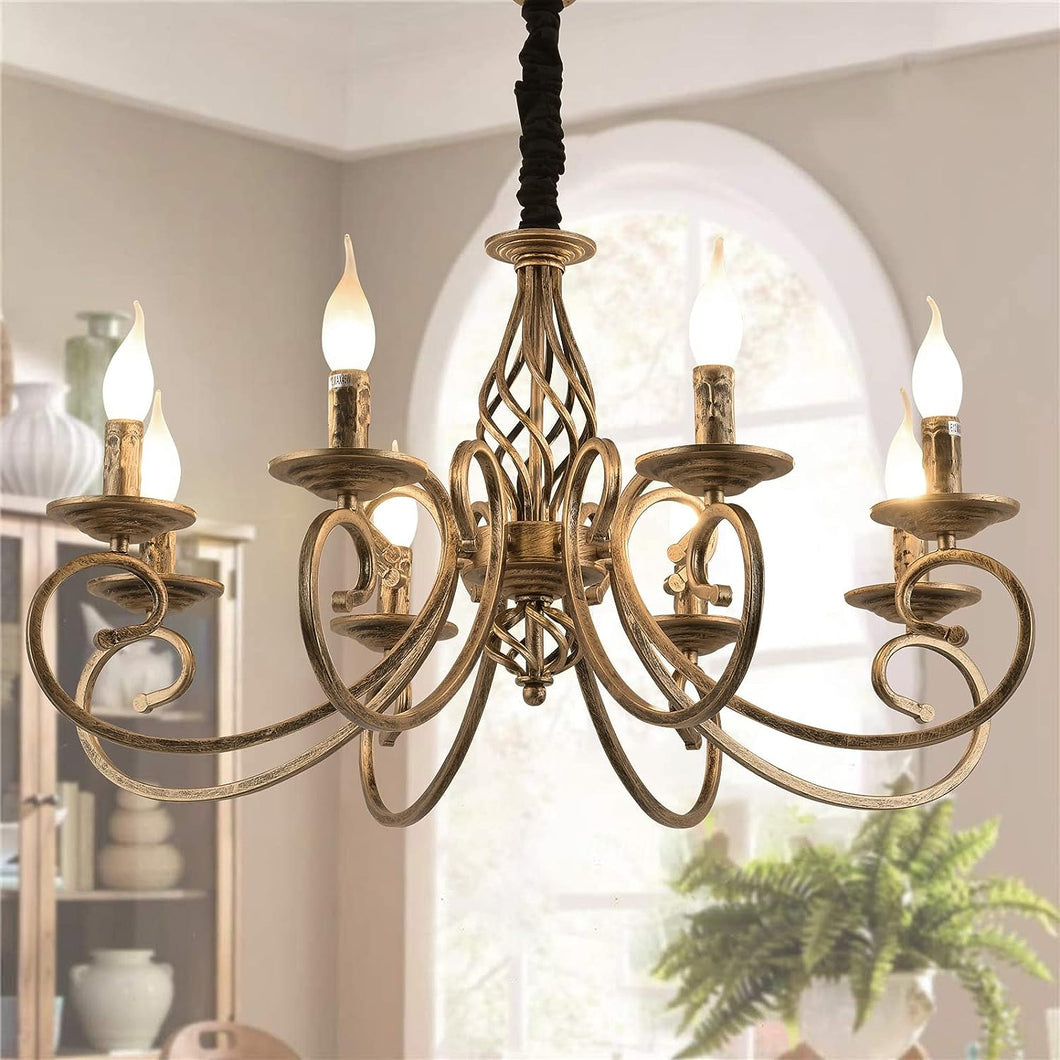 Rustic Chandeliers, 8 Lights Candle French Country Chandelier, Vintage Iron Pendant Light Fixture Hanging Light for Farmhouse, Kitchen Island, Dining Room, Bedroom