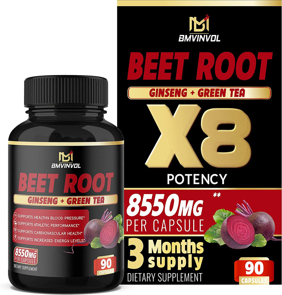 Beet Root Extract Capsules 8550Mg - Supports Blood Pressure, Digestive, Immune System - 3 Months Supply