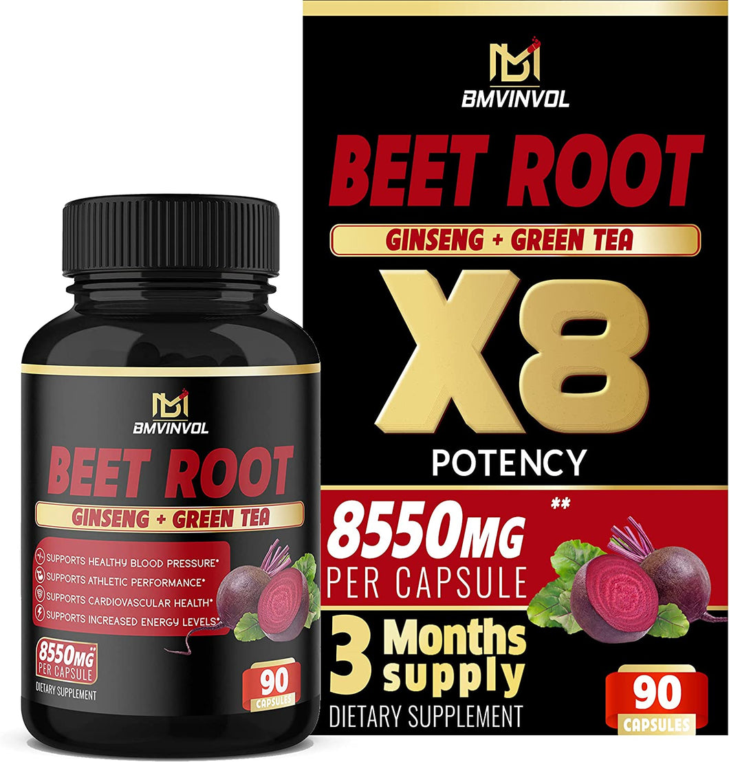 Beet Root Extract Capsules 8550Mg - Supports Blood Pressure, Digestive, Immune System - 3 Months Supply