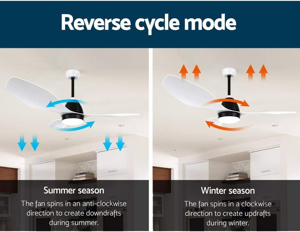 48'' Ceiling Fan Light Remote Control DC Motor White 3 Blades 1300Mm