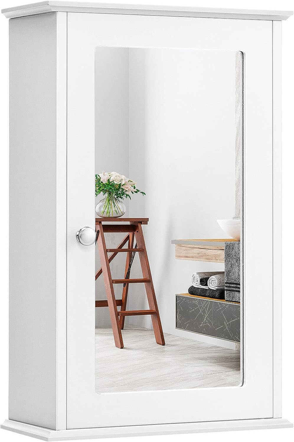 Wall Mounted Bathroom Cabinet, 2-In-1 over the Sink Cabinet W/Adjustable Shelf for 3 Heights & Single Mirror Door, Medicine Cabinet for Bathroom Living Room Entryway Kitchen, White