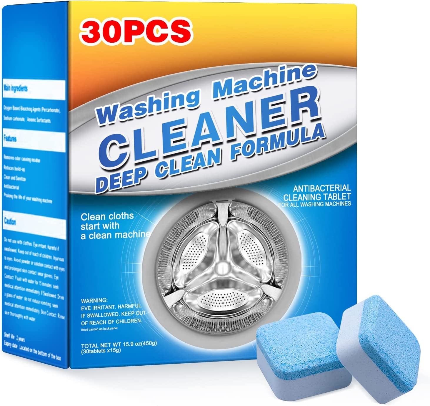 Washing Machine Cleaner Tablet, Solid Washing Machine Cleaner, Laundry Powder, Clean All Washing Machine Cleaner Front Loader, Deep Cleaning Remover with Triple Decontamination, Top Load for Bath Room Kitchen, Descaler Deep Remover Deodorant (30Pcs)