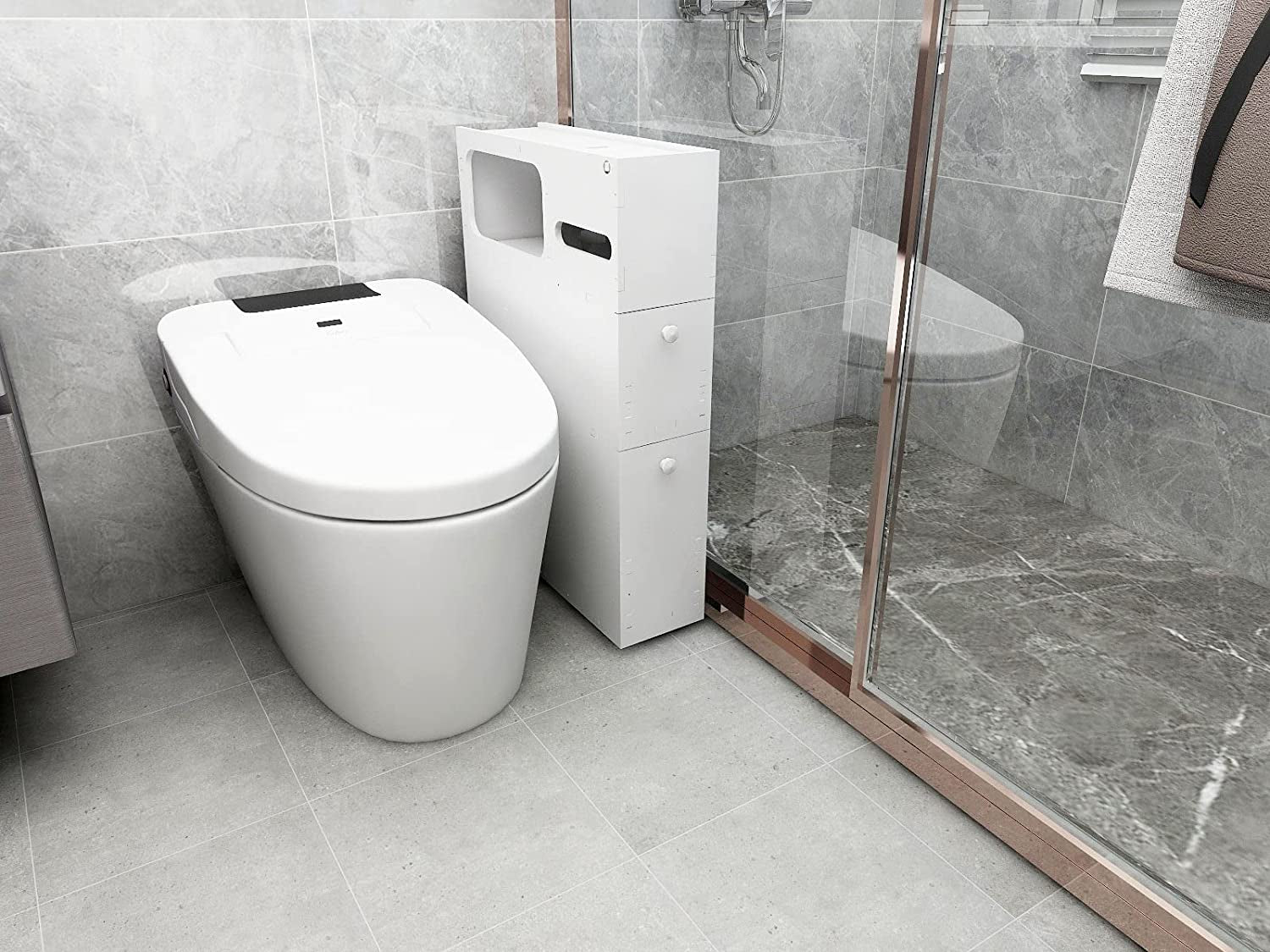 Bathroom Storage Rolling Cabinet Toilet Roll Holder White