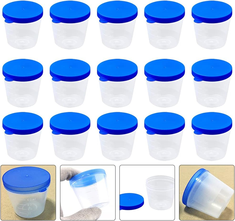 Plastic Specimen Cup Specimen Container Plastic Urine Cups with Lid Stool Specimen Container without Label for Laboratory Pregnancy Test 40ML 100Pcs