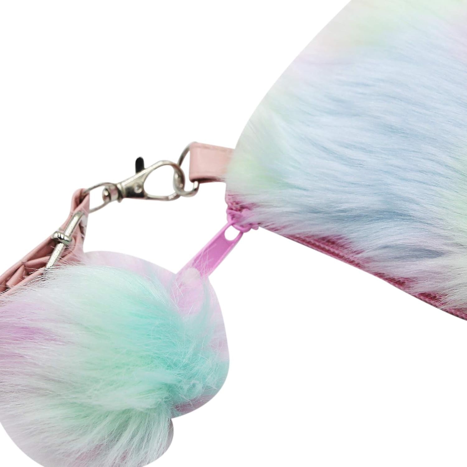 Kids Girls Fluffy Crossbody Purse Fuzzy Bag Plush Tie Dye Rainbow Shoulder Bag Handbag Wallet
