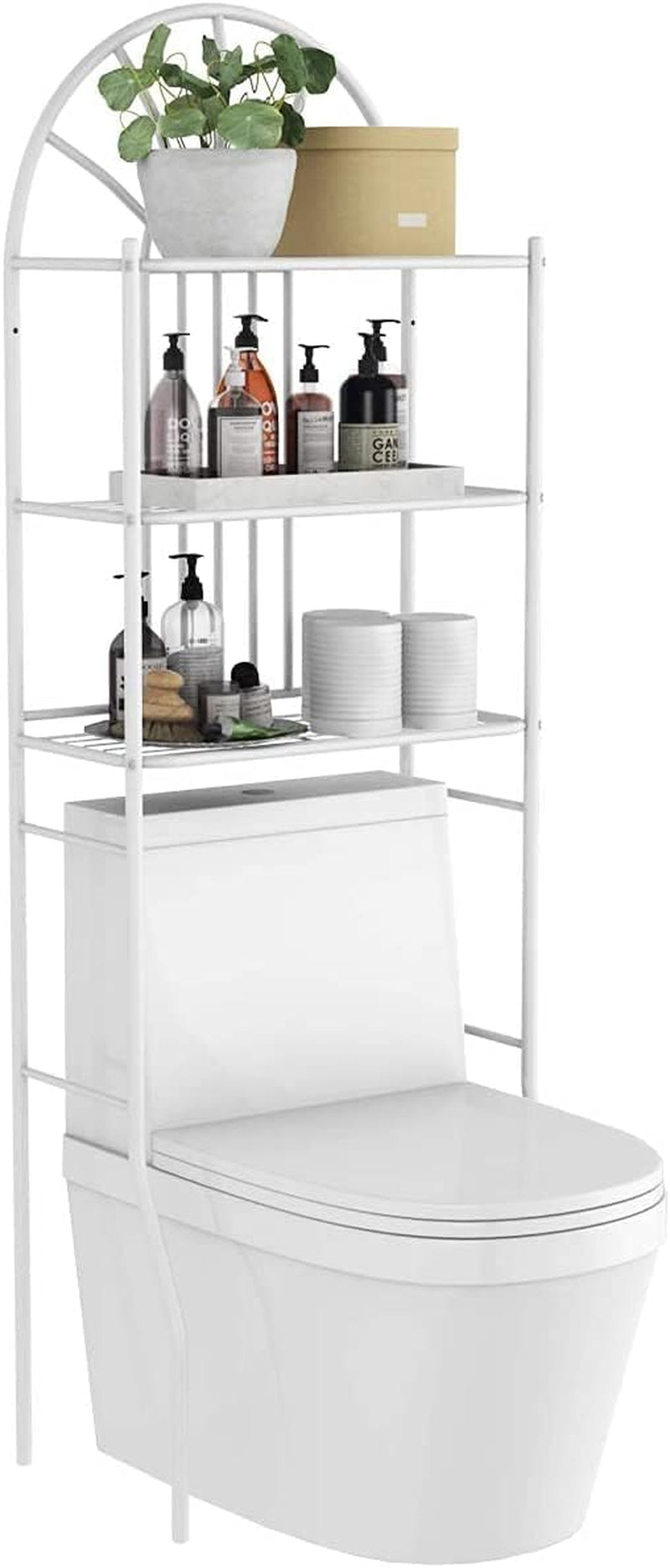 over the Toilet Storage Rack, Freestanding 3-Tier Bathroom Space Saver, Washing Machine Shelf, Bathroom Organizer with Metal Frame Shelf for Home Bathroom Laundry, 59Cm X 33Cmx173Cm (L X W X H), White