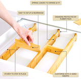 Bamboo Drawer Dividers - Customisable & Expandable Kitchen Drawer Organiser with 12 Inserts, Slatted Partitions, Rubber Pads - Desk Drawer Organiser - Adjustable Cutlery Organiser - Set of 4 (33-46Cm)