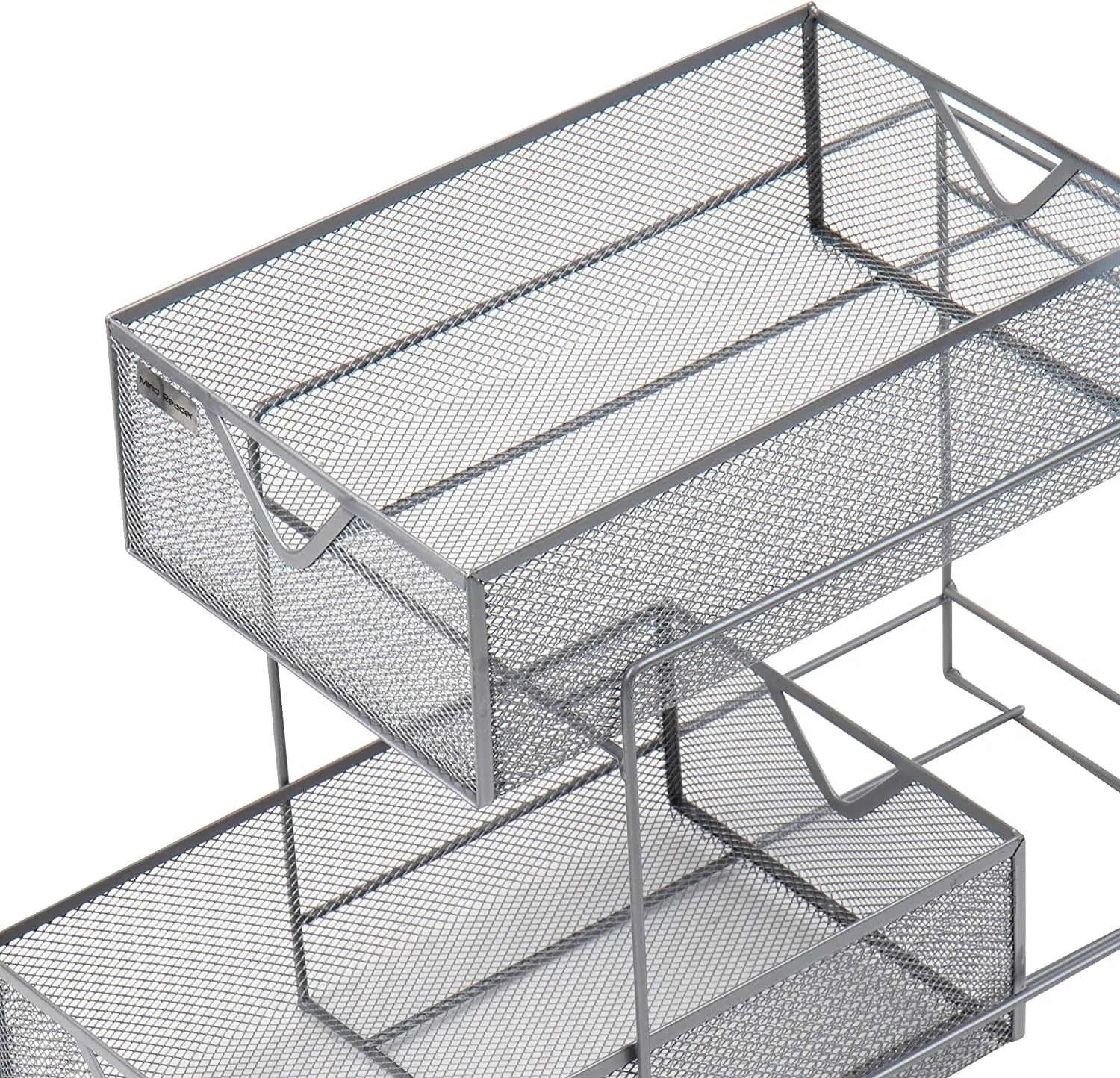 2 Tier Metal Mesh Storage Baskets Organizer, Home, Office, Kitchen, Bathroom, Silver