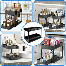 Load image into Gallery viewer, Under Sink Storage - 2 Pack under Sink Organizer - Sliding Drawer Shelf Pull Out with Hooks Cup for Kitchen Bathroom
