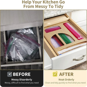 Ziplock Bag Storage Organizer, Foil and Plastic Wrap Dispenser with Cutter, Plastic Bag Organizer, Ziplock Bag Organizer for Gallon, Quart, Sandwich & Snack Etc.