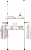 2-Layer Expandable Laundry Shelf over Washing Machine Storage Rack Tension Pole Space Saver Bathroom Organizer with Towels Clothes Hanger Hook