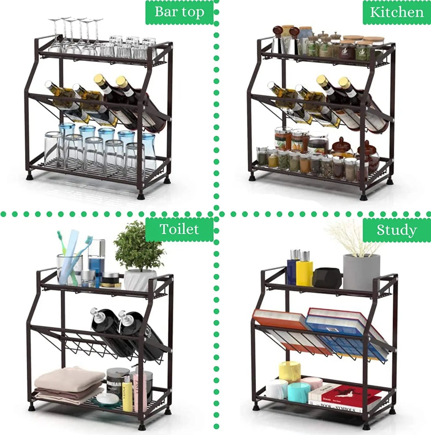 Countertop Shelf Organizer- Kitchen Storage and Organisation Rack for Spice Jar, Condiments, Olive Oil, Wine Bottle | Living, Study, Bathroom and Pantry Cabinet. (3 Tier)