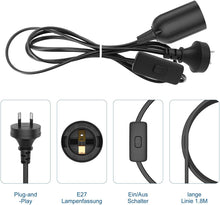 Load image into Gallery viewer, 2PCS E27 Cable Cord with Switch, 1.8 Meter E27 Lamp Holder Hanging Cable Cord, Extension Lamp Base Bulb Holder Socket On/Off Switch &amp; AC AU Power Plug for Bedroom Kitchen Plant Growth DIY Hanging, Black
