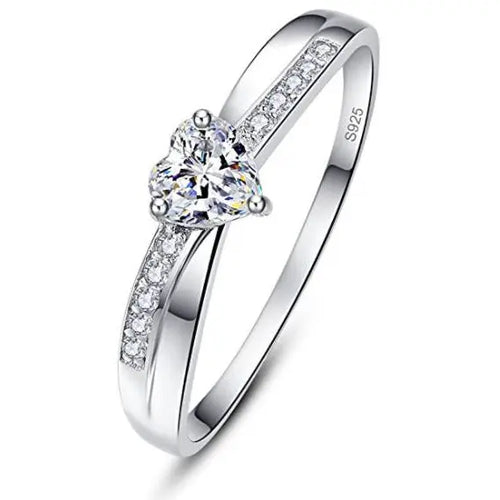 Women's Solid 925 Sterling Silver Heart Cut Cubic Zirconia Eternity Solitaire Engagement Ring pattanaustralia